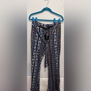 Shein Sexy Floral & Paisley Print Flare Leg Pants, Front Knot Tie